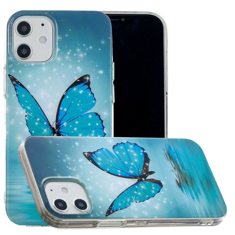 Capa Para iPhone 12 Mini Borboleta Azul Fluorescente