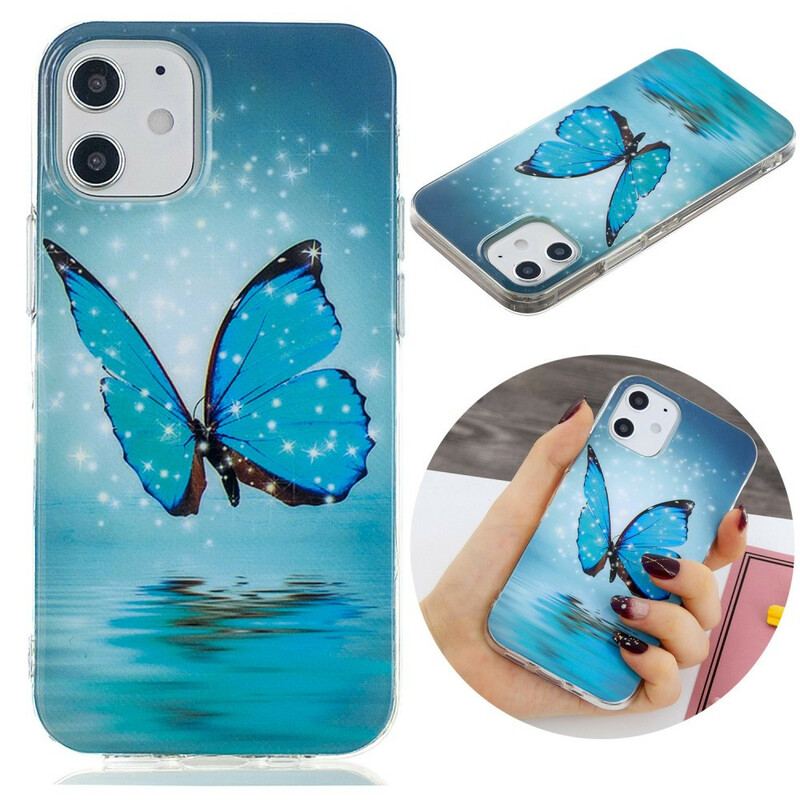 Capa Para iPhone 12 Mini Borboleta Azul Fluorescente