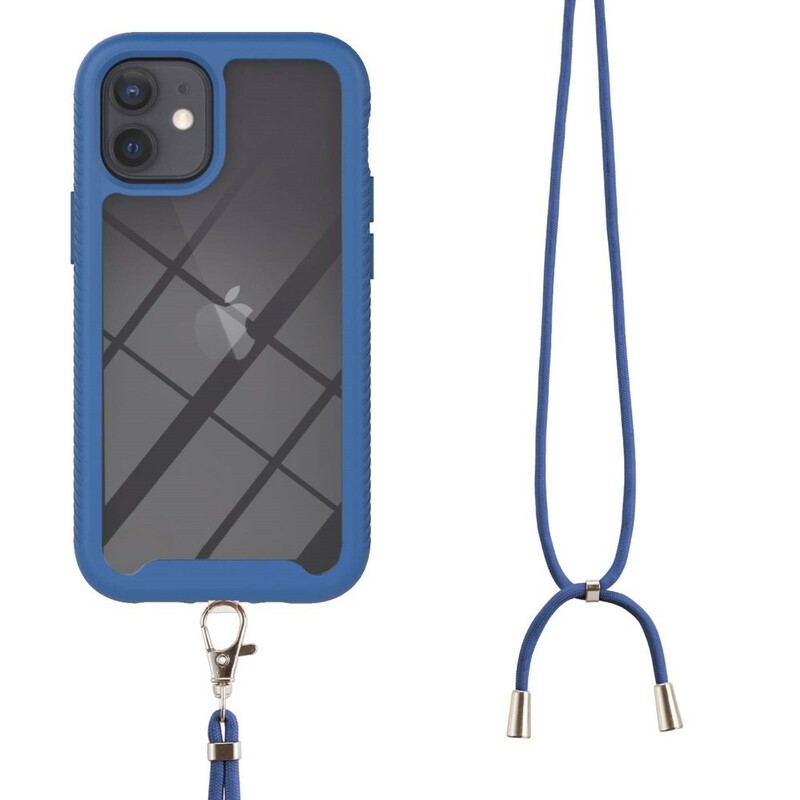 Capa Para iPhone 12 Mini Híbrido Com Cordão E Contorno Colorido