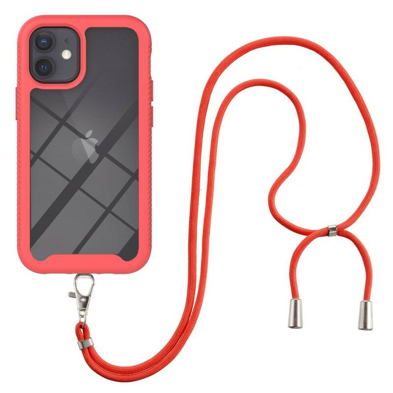 Capa Para iPhone 12 Mini Híbrido Com Cordão E Contorno Colorido