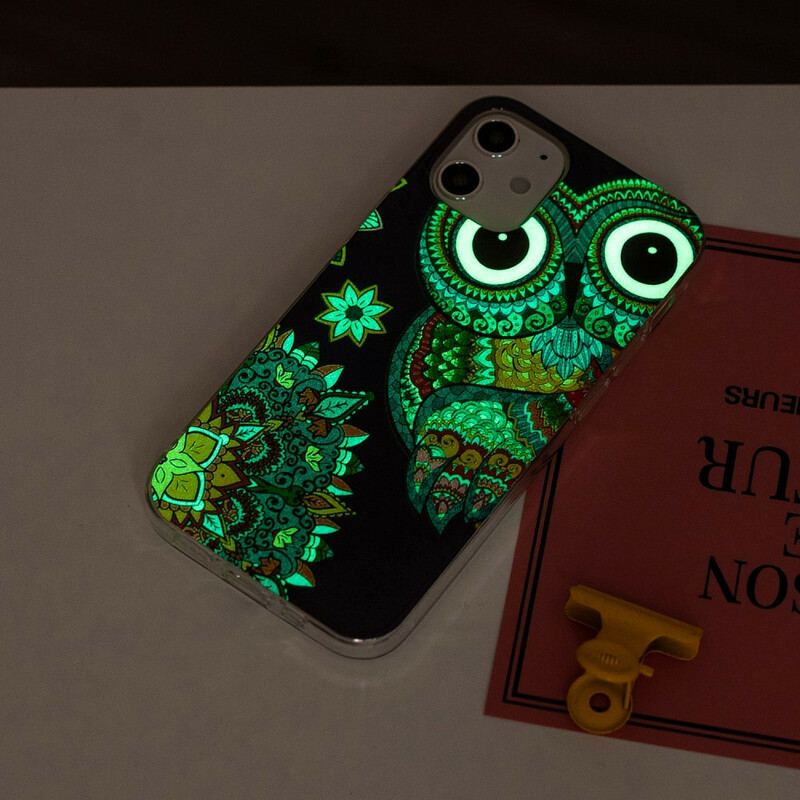 Capa Para iPhone 12 Mini Mandala Coruja Fluorescente