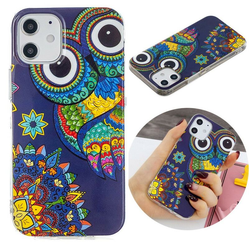 Capa Para iPhone 12 Mini Mandala Coruja Fluorescente