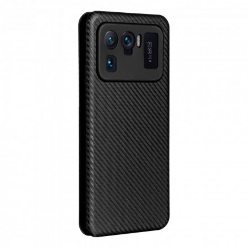 Capa De Celular Para Xiaomi Mi 11 Ultra Flip Fibra De Carbono Com Anel De Suporte