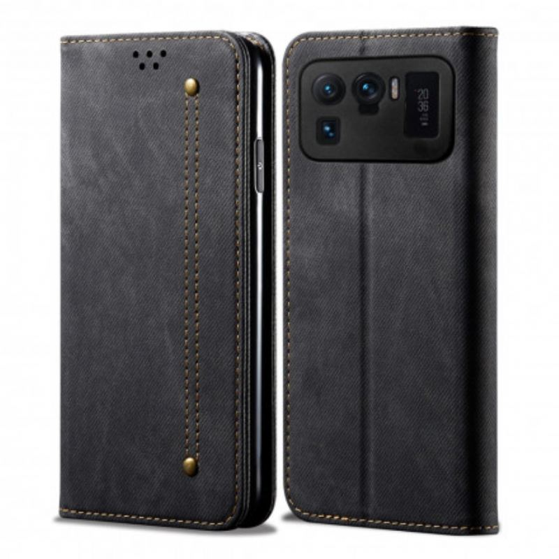 Capa De Celular Para Xiaomi Mi 11 Ultra Flip Textura De Jeans De Couro Sintético