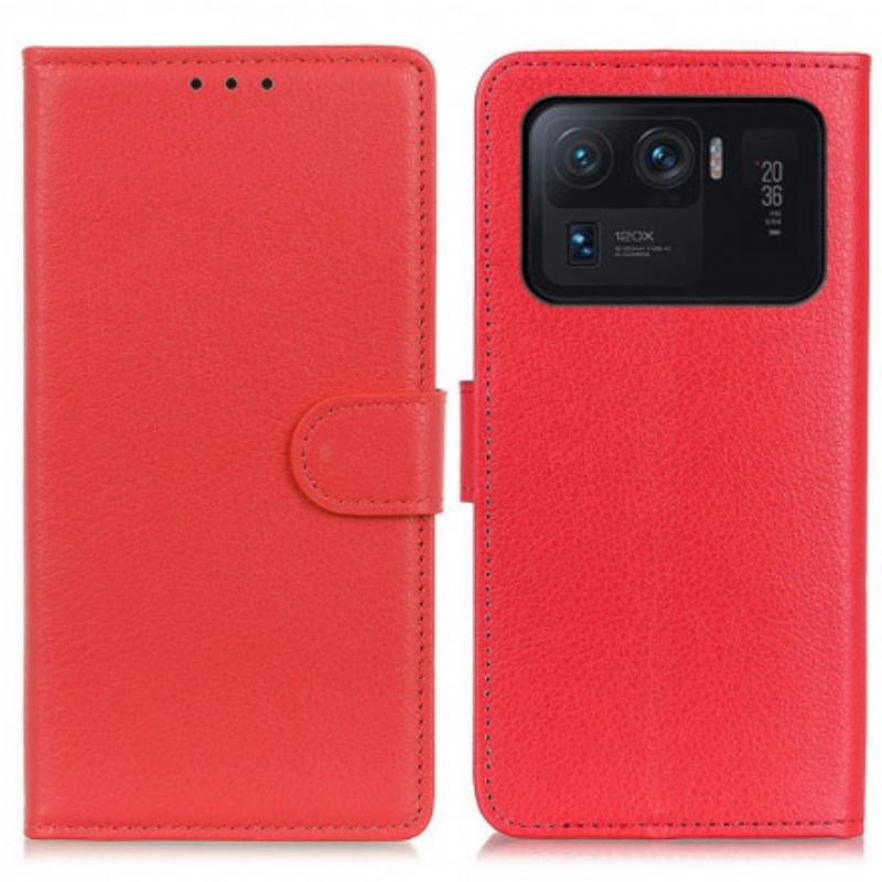 Capa Flip Para Xiaomi Mi 11 Ultra Couro Sintético De Lichia Clássico