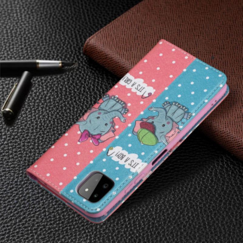 Capa De Celular Para Samsung Galaxy A22 5G Flip Bebês Elefantes