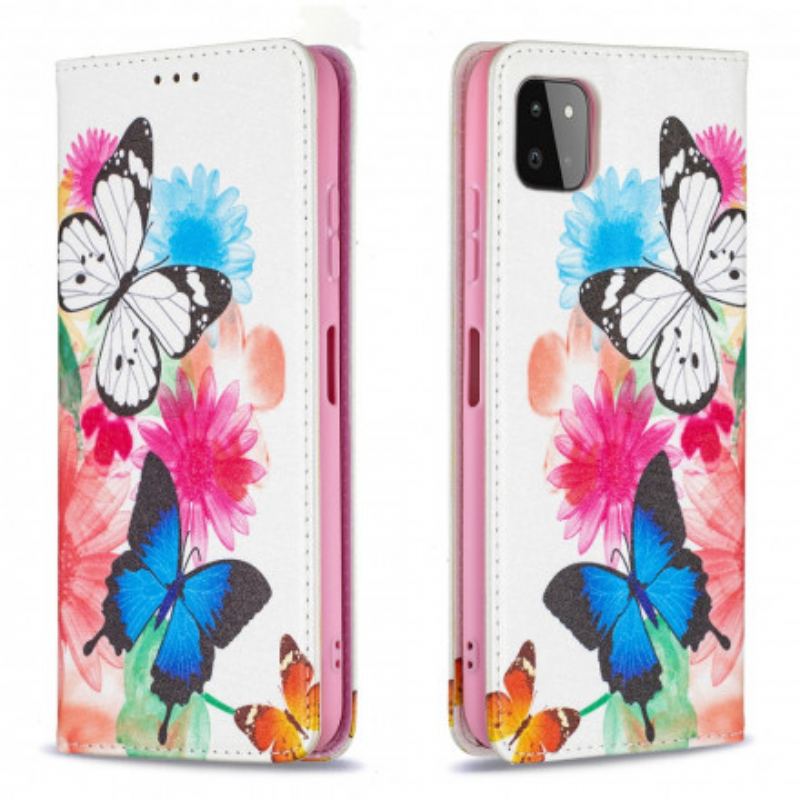 Capa De Celular Para Samsung Galaxy A22 5G Flip Borboletas Coloridas