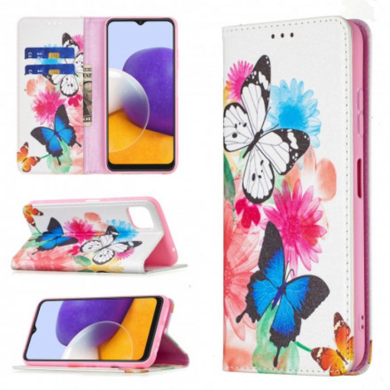 Capa De Celular Para Samsung Galaxy A22 5G Flip Borboletas Coloridas