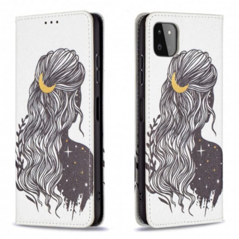 Capa De Celular Para Samsung Galaxy A22 5G Flip Cabelo Bonito