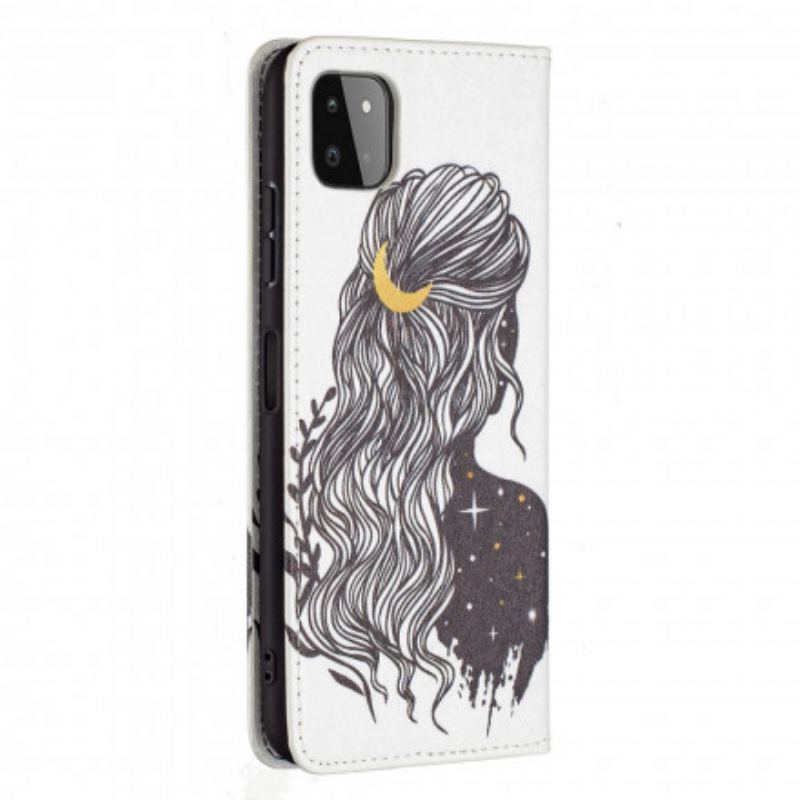 Capa De Celular Para Samsung Galaxy A22 5G Flip Cabelo Bonito