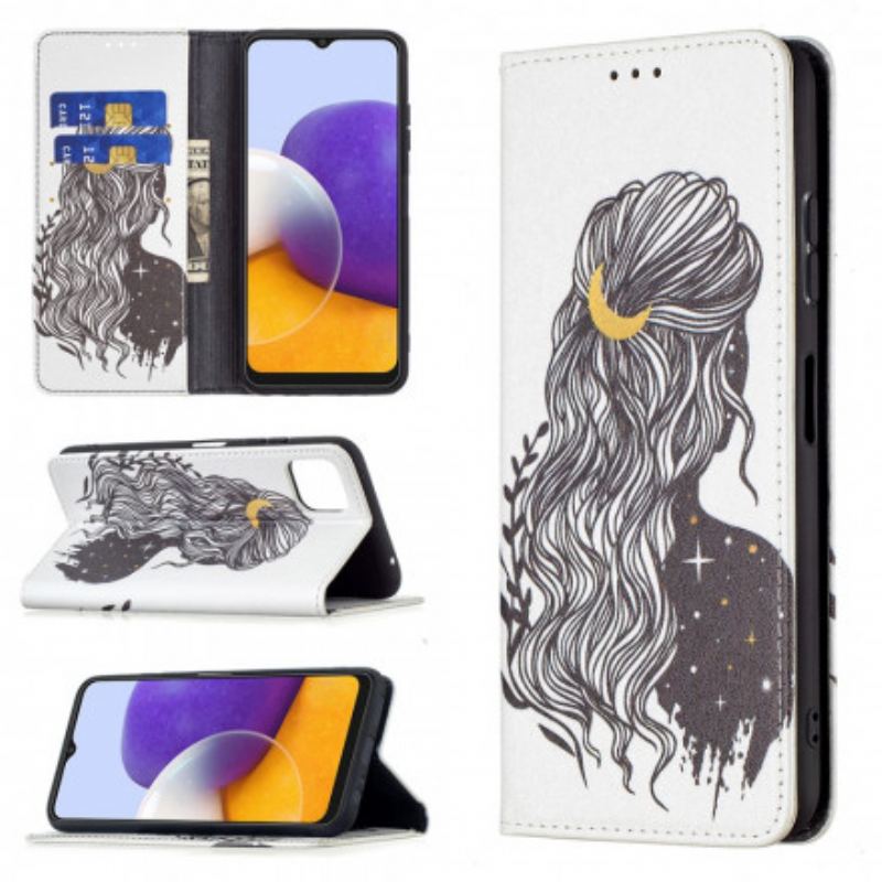 Capa De Celular Para Samsung Galaxy A22 5G Flip Cabelo Bonito