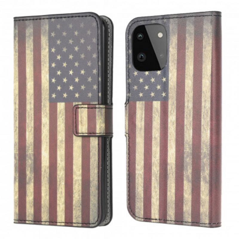 Capa De Couro Para Samsung Galaxy A22 5G Bandeira Americana