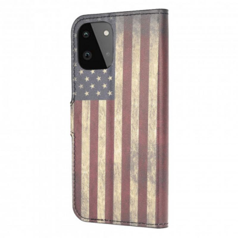 Capa De Couro Para Samsung Galaxy A22 5G Bandeira Americana