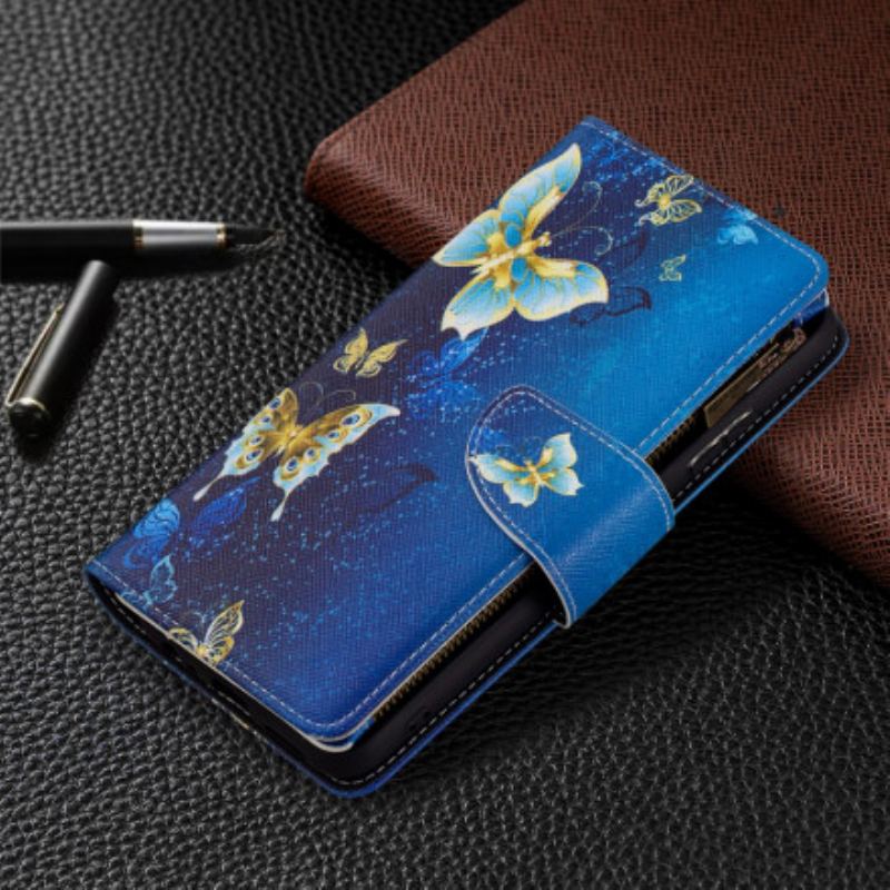 Capa De Couro Para Samsung Galaxy A22 5G Bolso Com Zíper De Borboletas