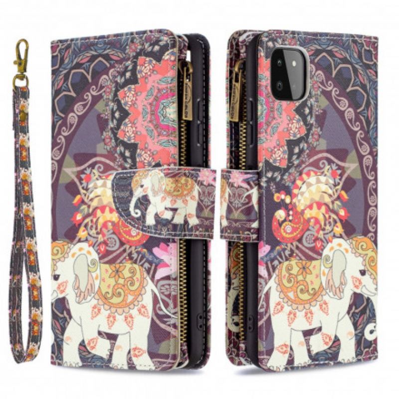 Capa De Couro Para Samsung Galaxy A22 5G Bolso Elefante Com Zíper