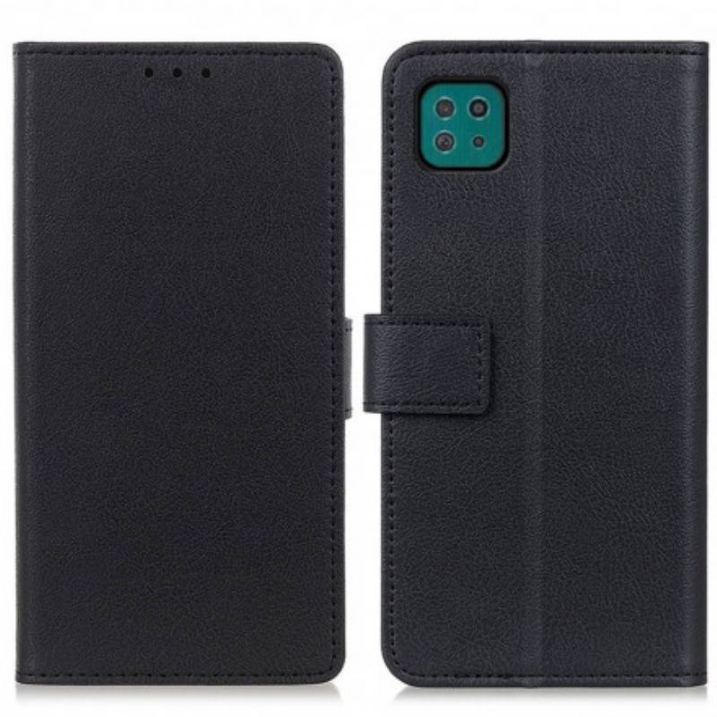 Capa De Couro Para Samsung Galaxy A22 5G Clássico Efeito De Couro Brilhante