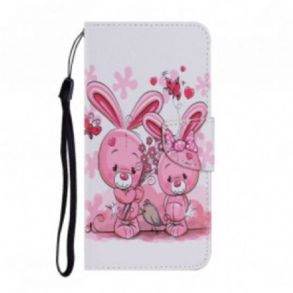 Capa De Couro Para Samsung Galaxy A22 5G Coelhos