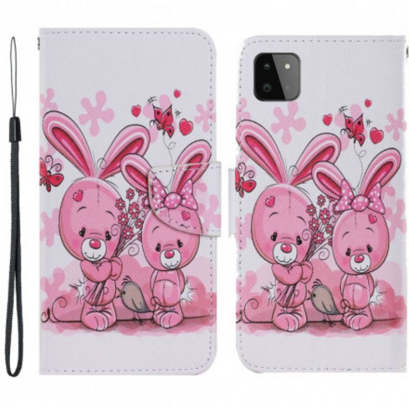 Capa De Couro Para Samsung Galaxy A22 5G Coelhos