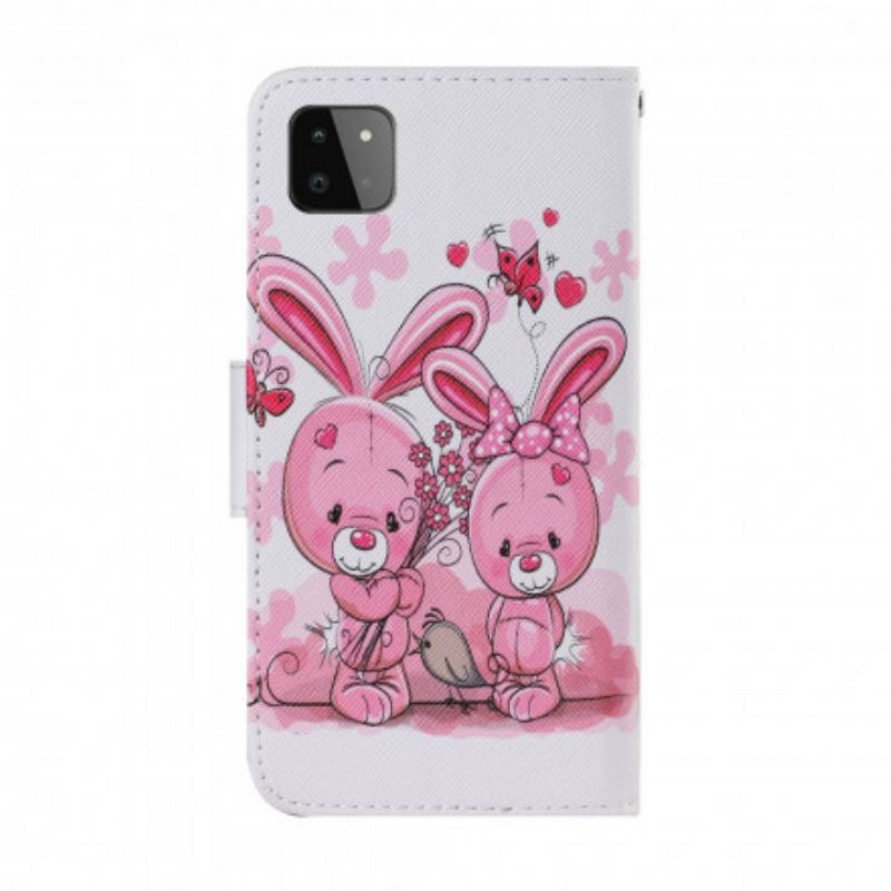 Capa De Couro Para Samsung Galaxy A22 5G Coelhos