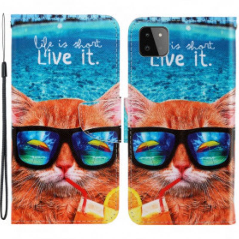 Capa De Couro Para Samsung Galaxy A22 5G De Cordão Cat Live It Strappy