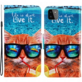 Capa De Couro Para Samsung Galaxy A22 5G De Cordão Cat Live It Strappy