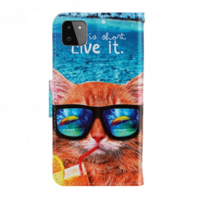 Capa De Couro Para Samsung Galaxy A22 5G De Cordão Cat Live It Strappy