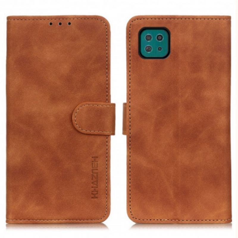 Capa De Couro Para Samsung Galaxy A22 5G Efeito Couro Fosco Vintage Khazneh