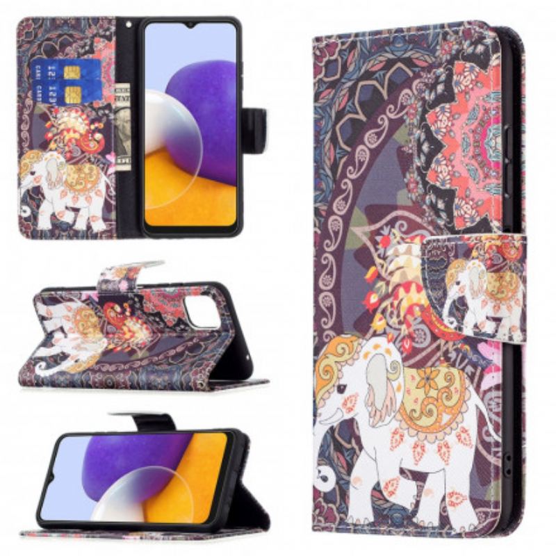 Capa De Couro Para Samsung Galaxy A22 5G Elefante Indiano