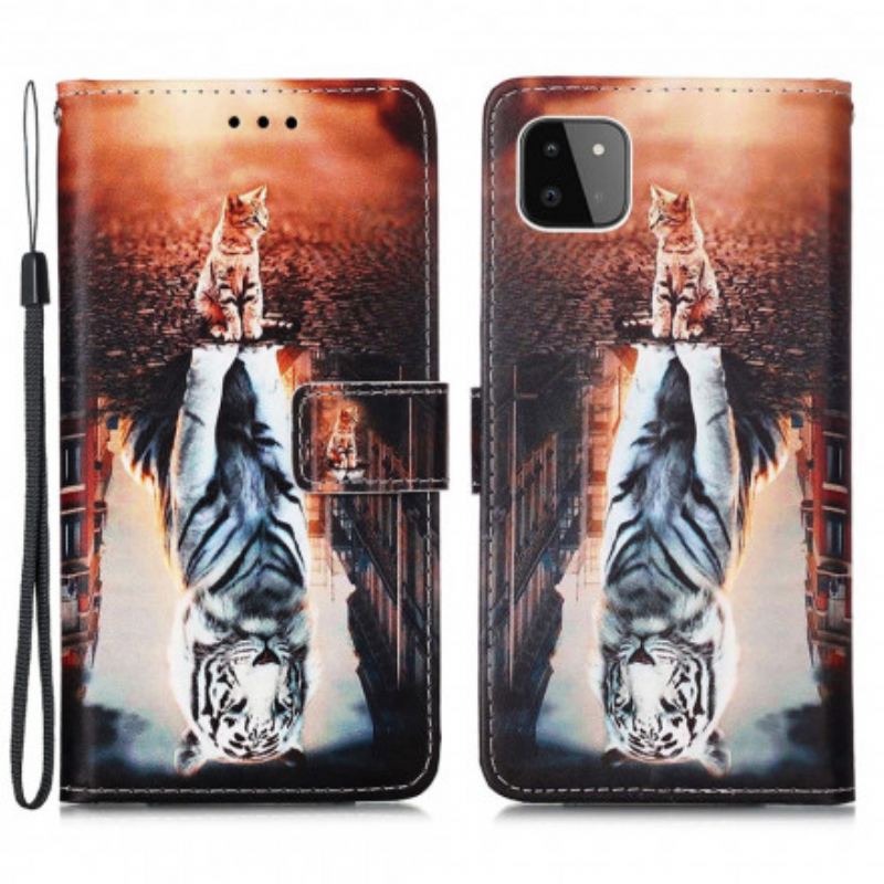 Capa De Couro Para Samsung Galaxy A22 5G Gatinho