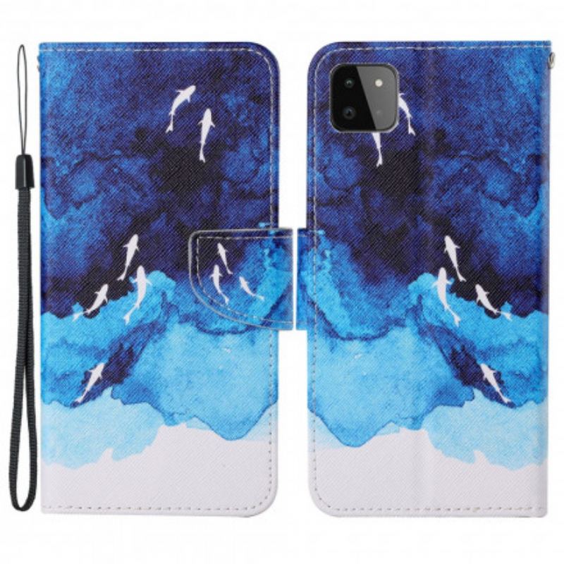 Capa De Couro Para Samsung Galaxy A22 5G Mar Com Tanga