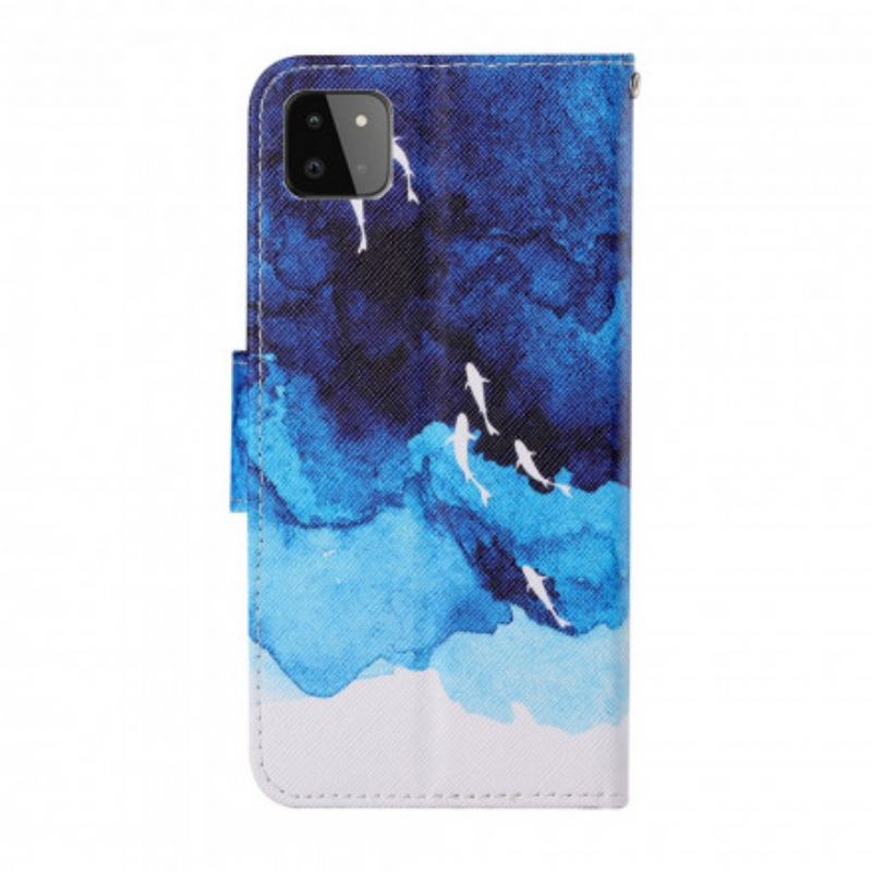 Capa De Couro Para Samsung Galaxy A22 5G Mar Com Tanga