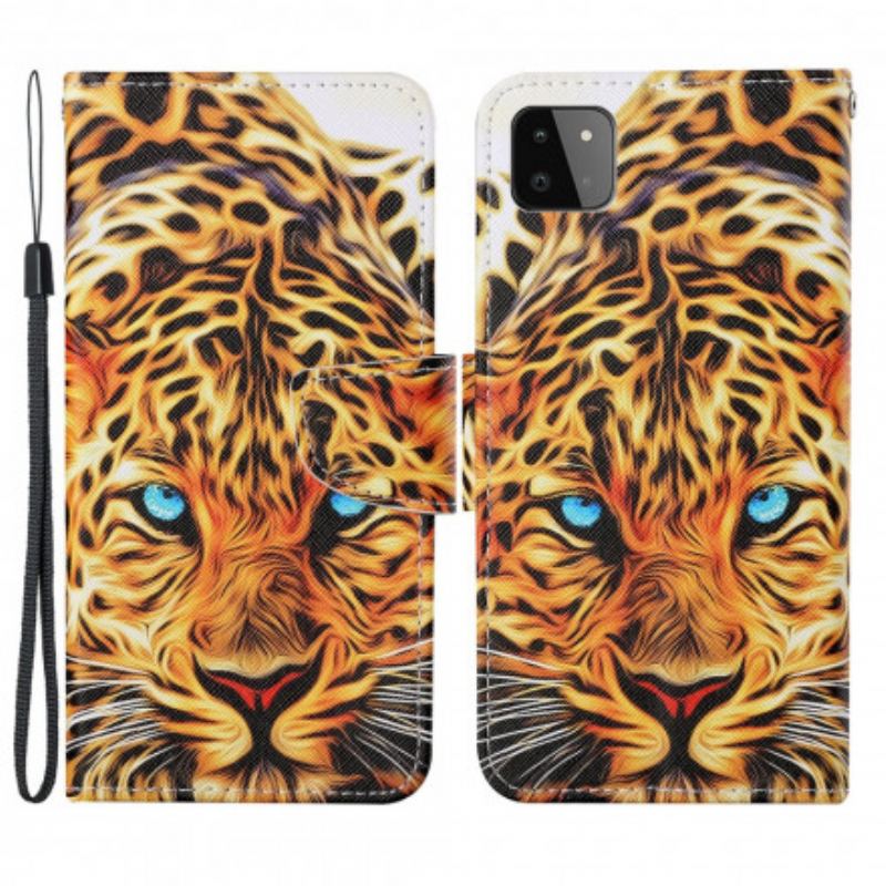 Capa De Couro Para Samsung Galaxy A22 5G Tigre Com Cordão