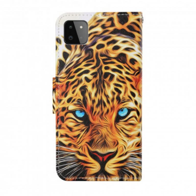 Capa De Couro Para Samsung Galaxy A22 5G Tigre Com Cordão