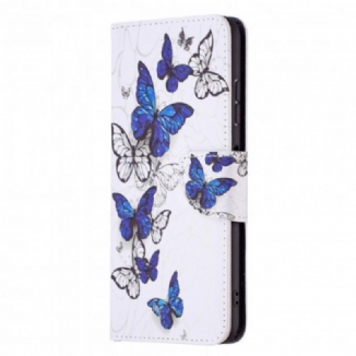 Capa Em Pele Para Samsung Galaxy A22 5G Aquarela Borboletas