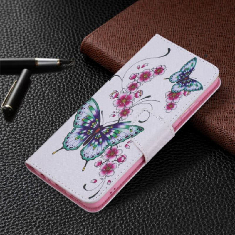 Capa Em Pele Para Samsung Galaxy A22 5G Aquarela Borboletas