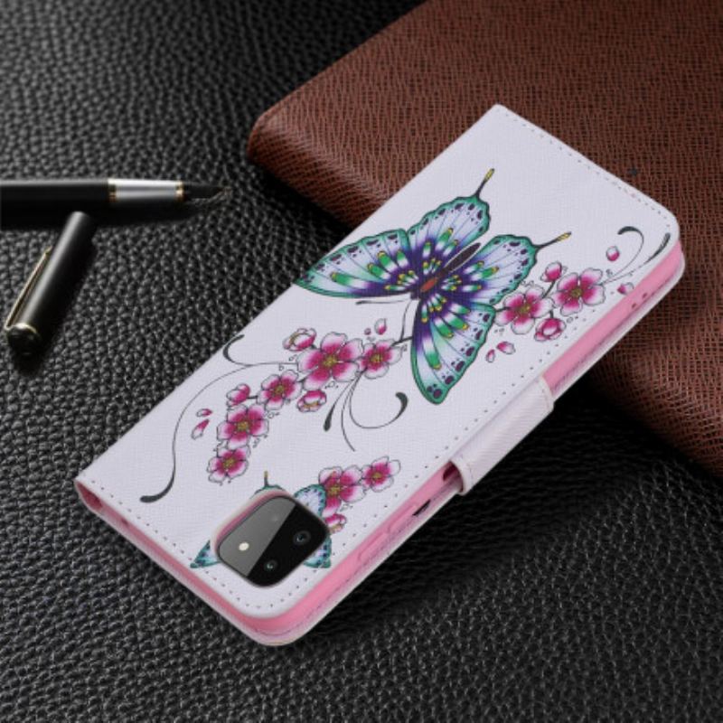 Capa Em Pele Para Samsung Galaxy A22 5G Aquarela Borboletas