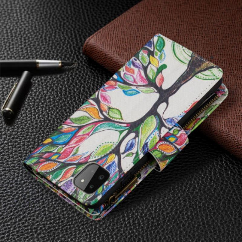 Capa Em Pele Para Samsung Galaxy A22 5G Bolso De Árvore Com Zíper