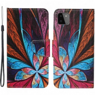 Capa Em Pele Para Samsung Galaxy A22 5G Lençóis Coloridos Com Cordão