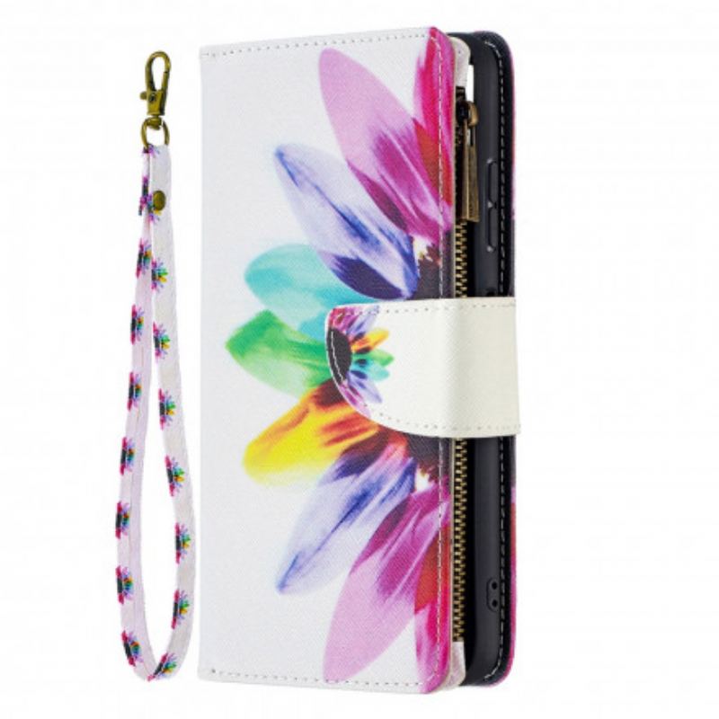 Capa Flip Para Samsung Galaxy A22 5G Bolso Com Zíper Flor