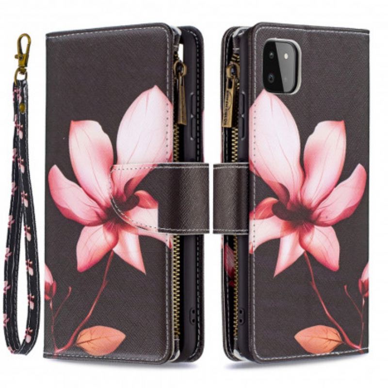 Capa Flip Para Samsung Galaxy A22 5G Bolso Com Zíper Flor