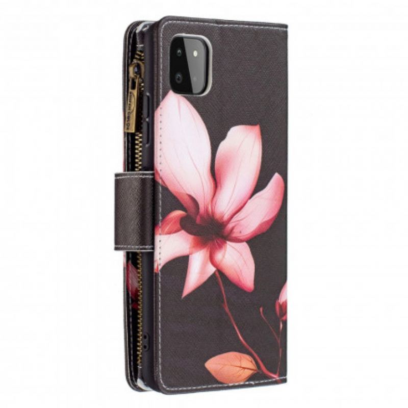 Capa Flip Para Samsung Galaxy A22 5G Bolso Com Zíper Flor