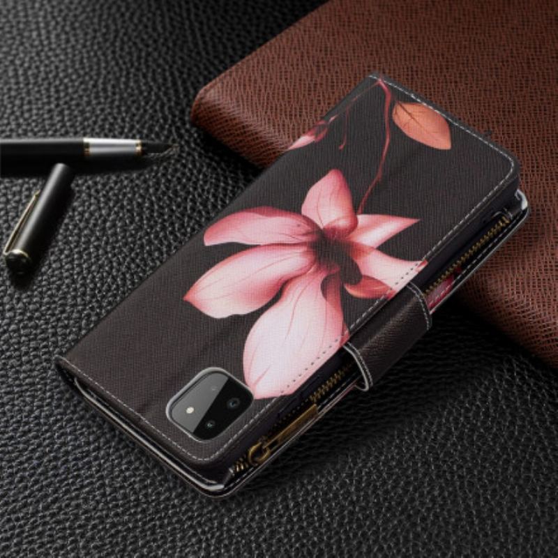 Capa Flip Para Samsung Galaxy A22 5G Bolso Com Zíper Flor