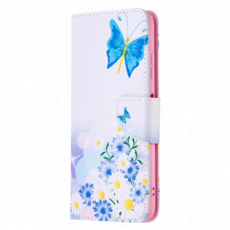 Capa Flip Para Samsung Galaxy A22 5G Borboletas E Flores Pintadas