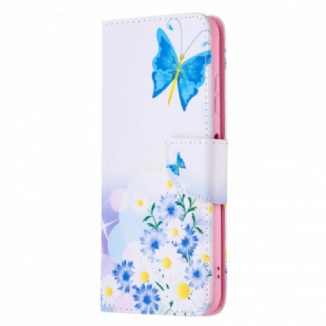 Capa Flip Para Samsung Galaxy A22 5G Borboletas E Flores Pintadas