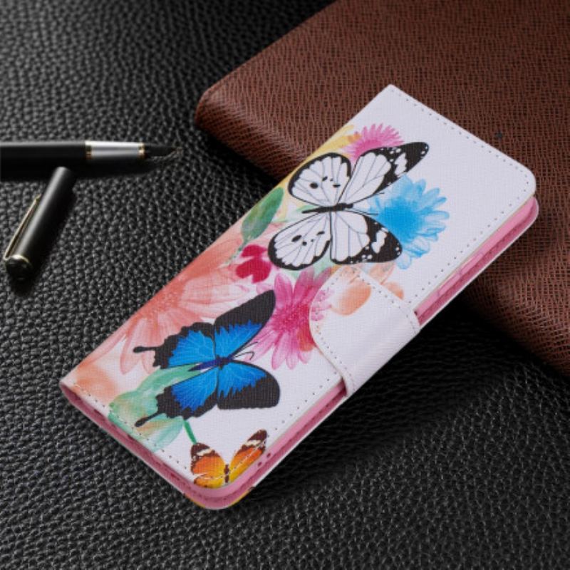 Capa Flip Para Samsung Galaxy A22 5G Borboletas E Flores Pintadas