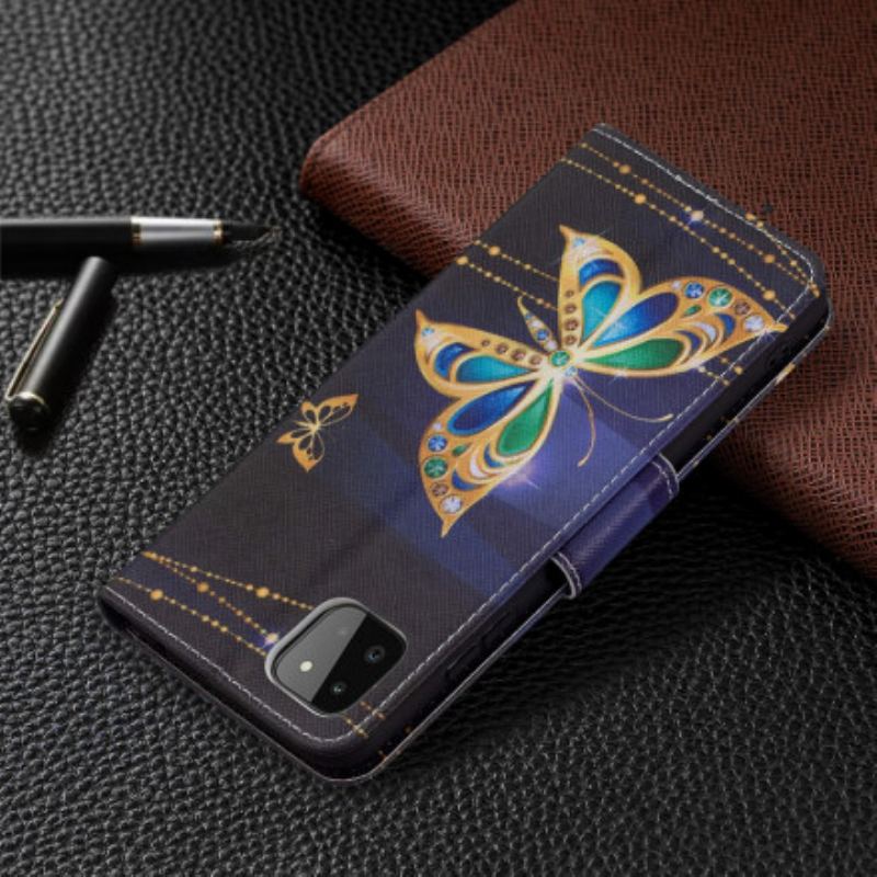 Capa Flip Para Samsung Galaxy A22 5G Borboletas Reis