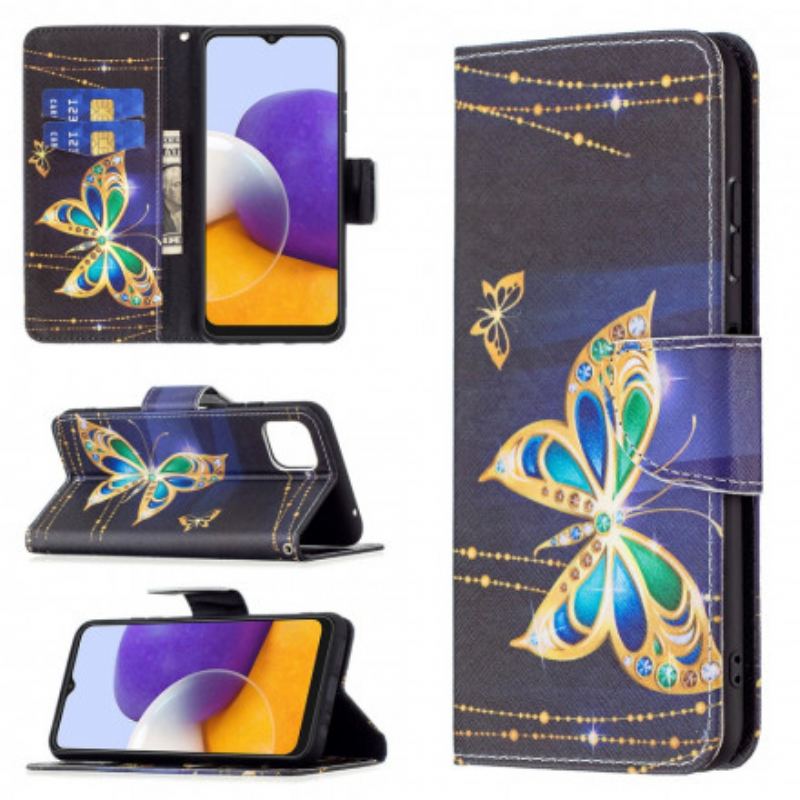 Capa Flip Para Samsung Galaxy A22 5G Borboletas Reis