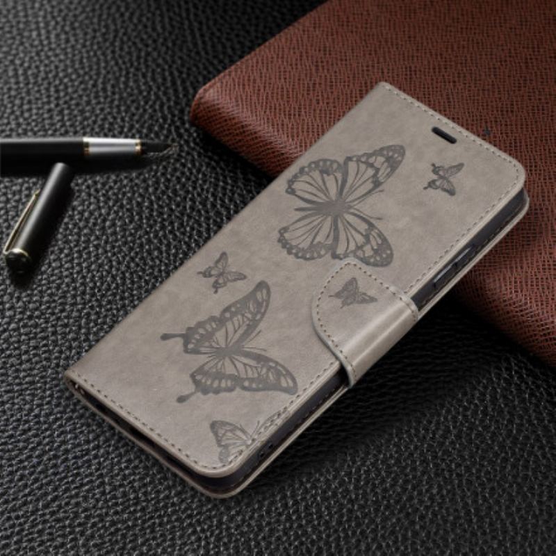 Capa Flip Para Samsung Galaxy A22 5G Borboletas Voando Com Cordão