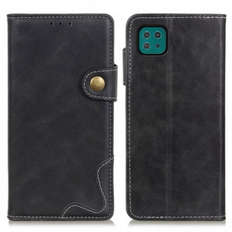 Capa Flip Para Samsung Galaxy A22 5G Botão Artístico E Costuras