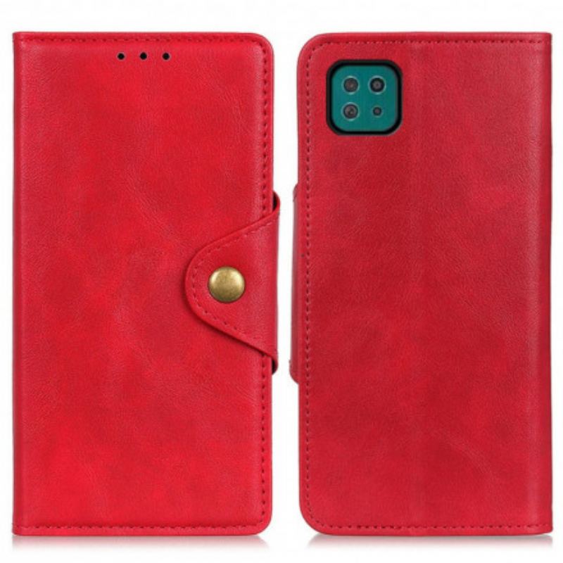 Capa Flip Para Samsung Galaxy A22 5G Botão De Couro Falso